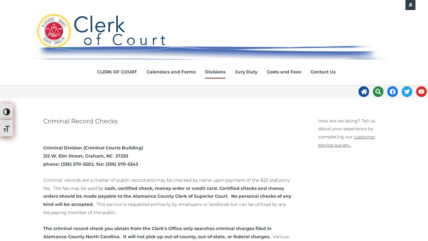Criminal Record Checks – Clerk of Court - Alamance County, North Carolina