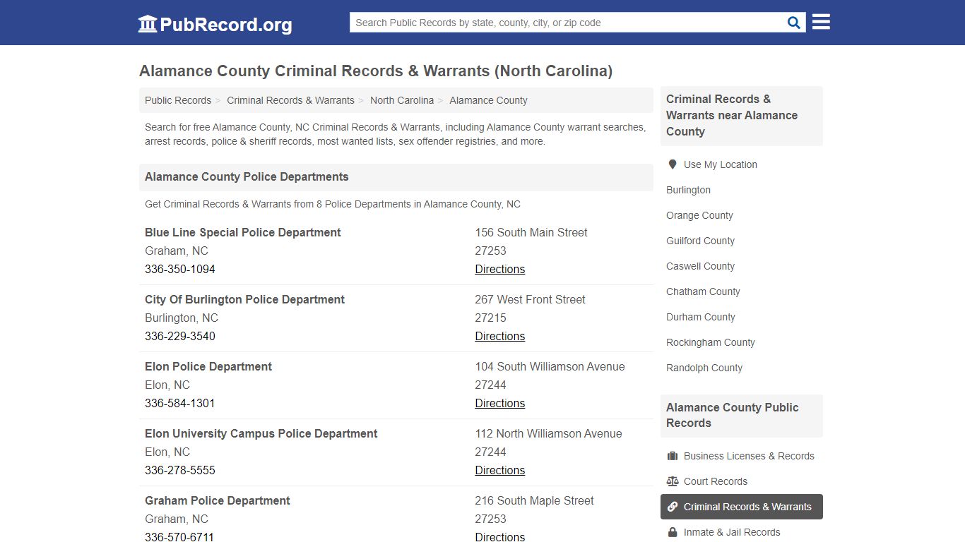 Alamance County Criminal Records & Warrants (North Carolina)